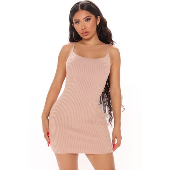 Salina Backless Ribbed Knit Mini Sweater Dress Taupe  Size XL New With TAGS - Picture 2 of 13